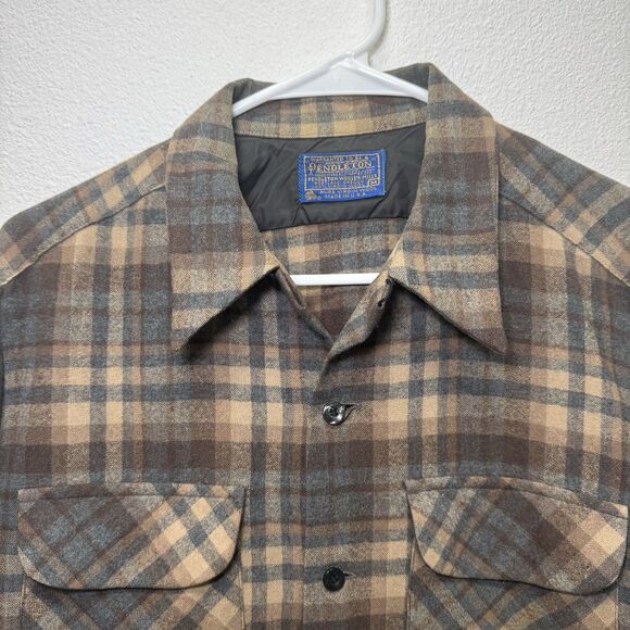 Pendleton Wool Shirt Mens Size M Plaid Brown Gray Distressed Vintage Loop - Picture 1 of 11